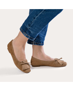 Hindi leather velvet ballerinas with fringes
