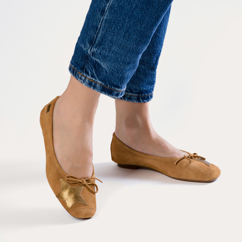 Hello Velvet Leather Ballerinas with Star