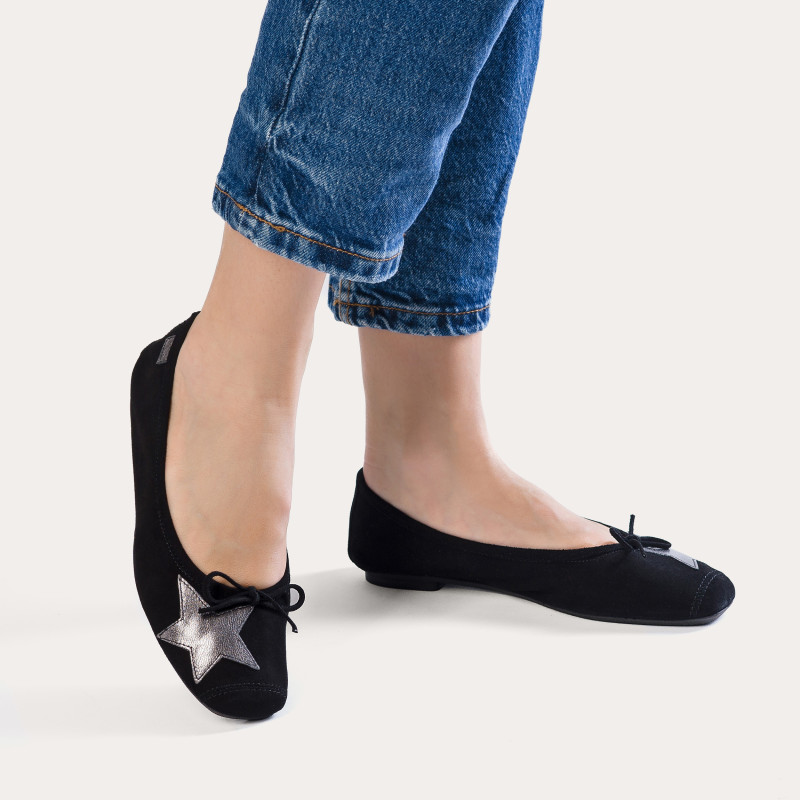 Hello Velvet Leather Ballerinas with Star