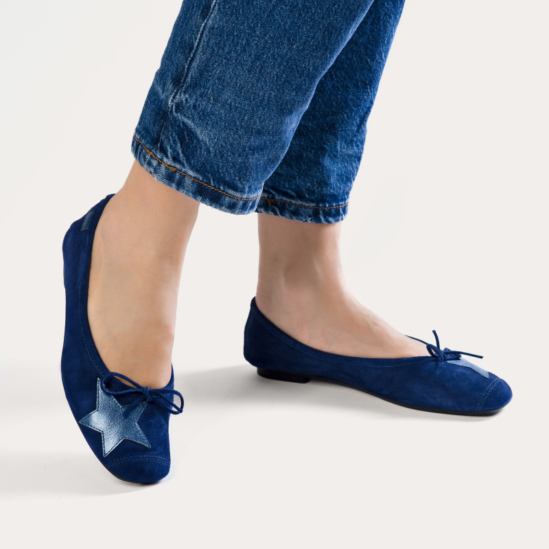 Hello Velvet Leather Ballerinas with Star