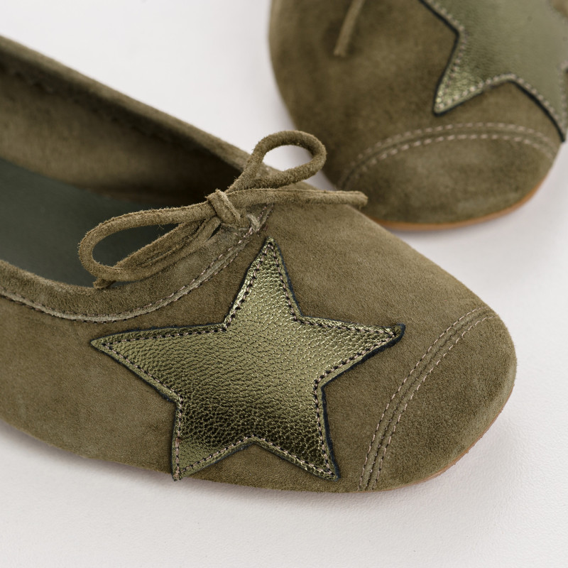 Hello Velvet Leather Ballerinas with Star