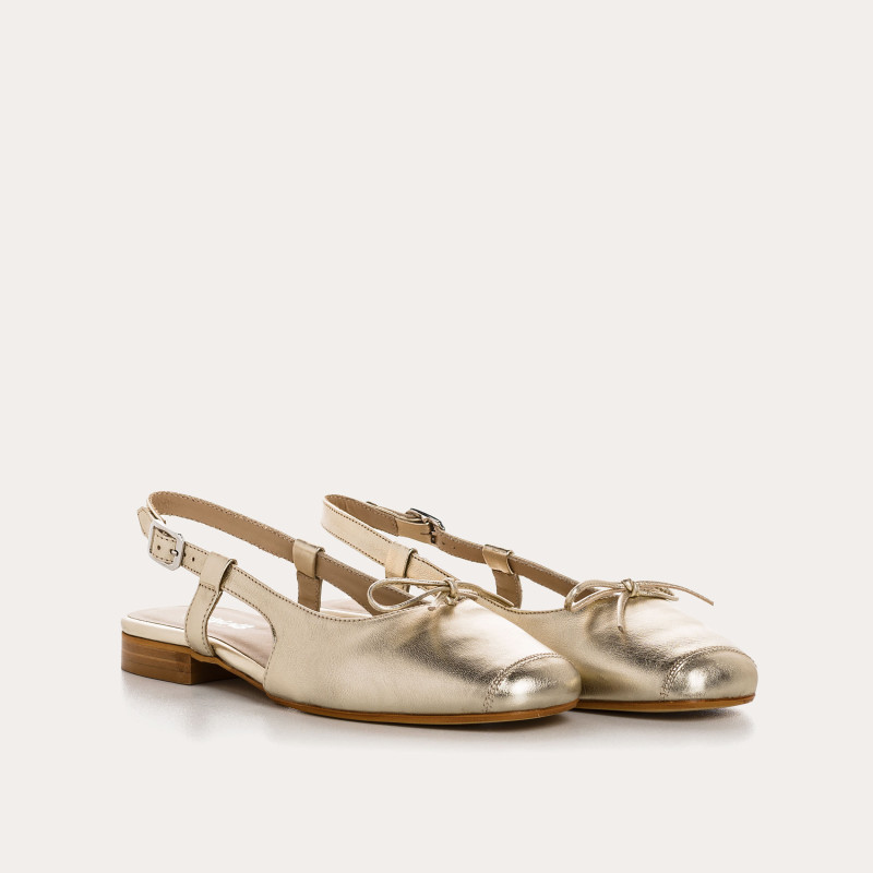 Slingback Circee Metallic Leather Platinum Ballerinas | Reqins