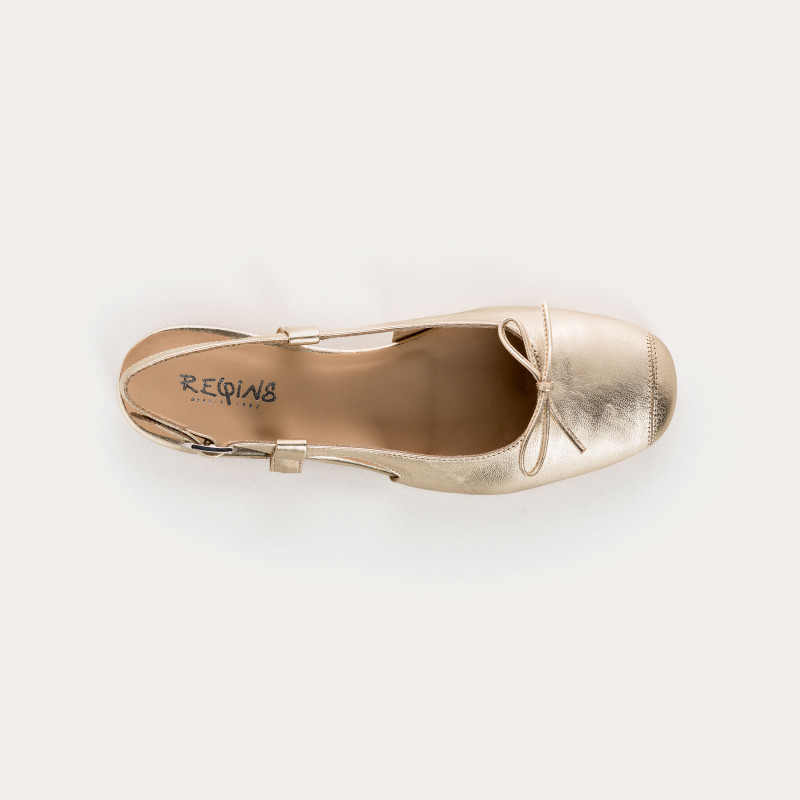 Slingback Circee Metallic Leather Platinum Ballerinas | Reqins