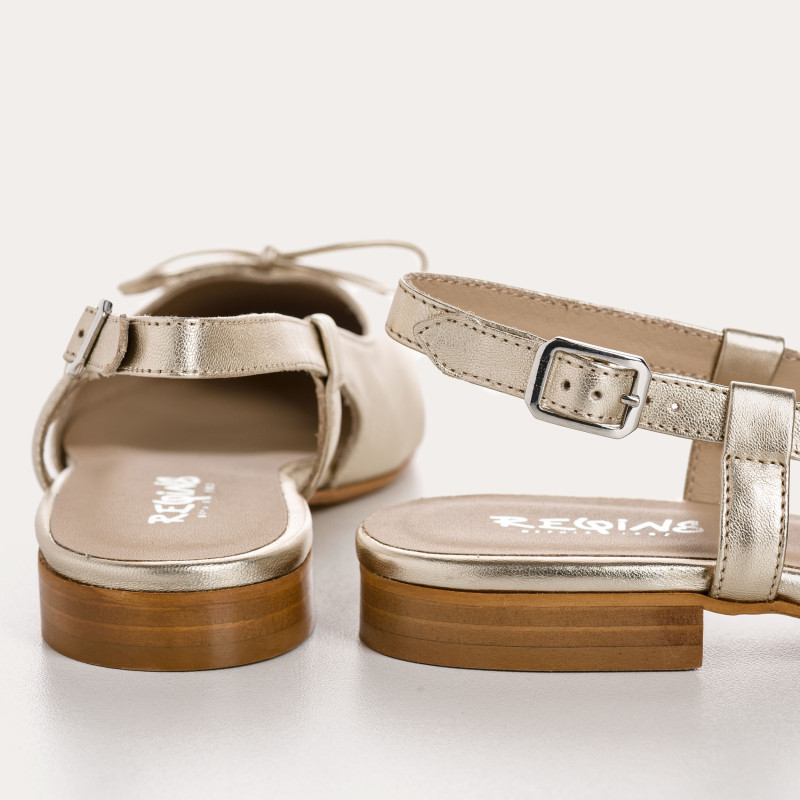 Slingback Circee Metallic Leather Platinum Ballerinas | Reqins