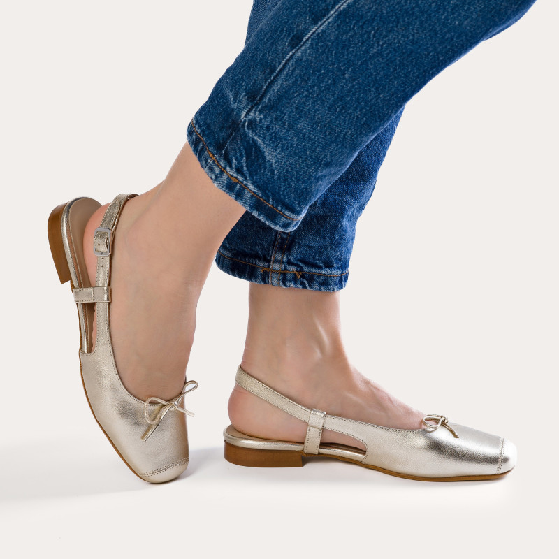 Slingback Circee Metallic Leather Platinum Ballerinas | Reqins