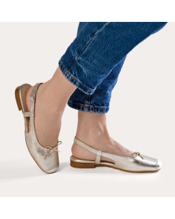 Slingback Circee Metallic Leather Platinum Ballerinas | Reqins