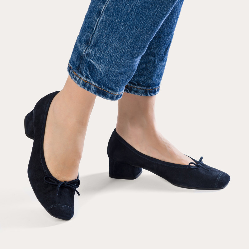 Velvet leather heeled ballerinas with knot