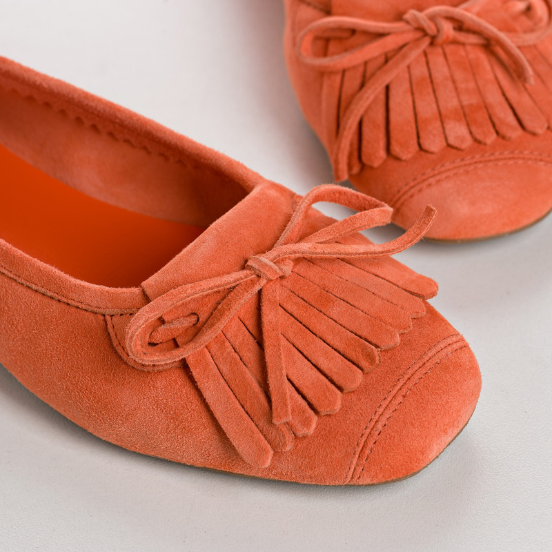 Hindi leather velvet ballerinas with fringes