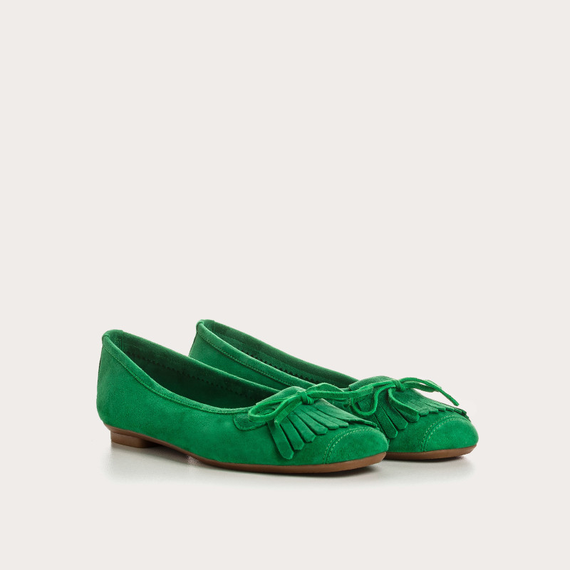 Hindi leather velvet ballerinas with fringes