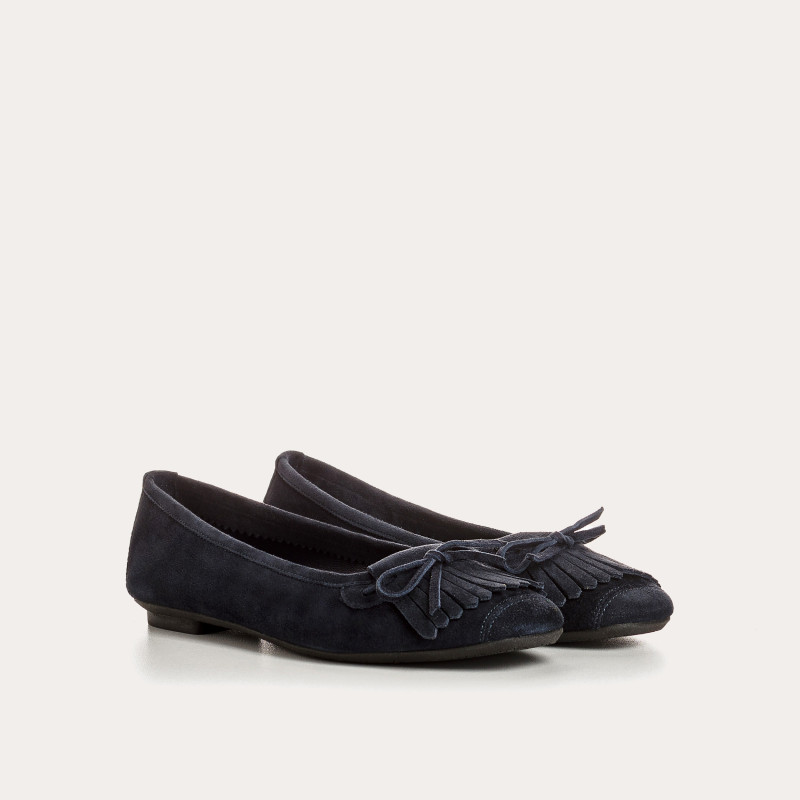 Hindi leather velvet ballerinas with fringes