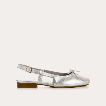 Slingback Circee Metallic Leather Platinum Ballerinas | Reqins