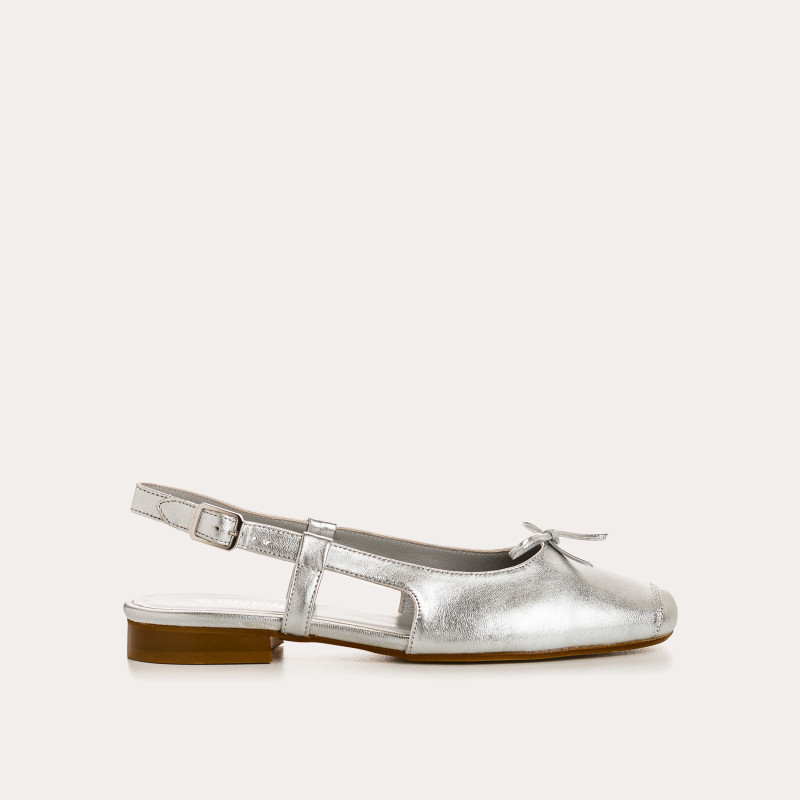 Slingback Circee Metallic Leather Platinum Ballerinas | Reqins