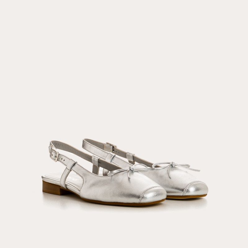 Slingback Circee Metallic Leather Platinum Ballerinas | Reqins