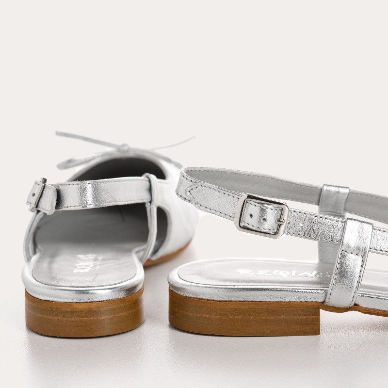 Slingback Circee Metallic Leather Platinum Ballerinas | Reqins