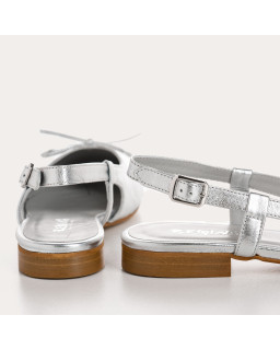 Slingback Circee Metallic Leather Platinum Ballerinas | Reqins