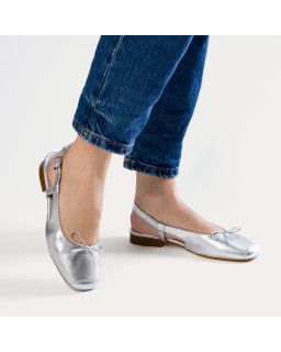Slingback Circee Metallic Leather Platinum Ballerinas | Reqins