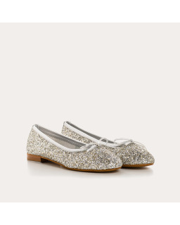 Ballerines plates à nœud en tissu pailleté avec bout arrondi