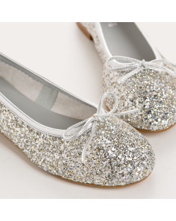 Ballerines plates à nœud en tissu pailleté avec bout arrondi