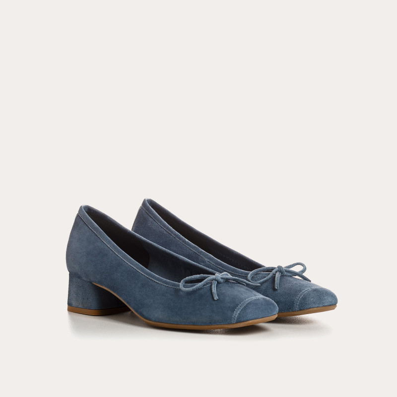 Velvet leather heeled ballerinas with knot