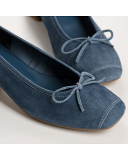 Velvet leather heeled ballerinas with knot