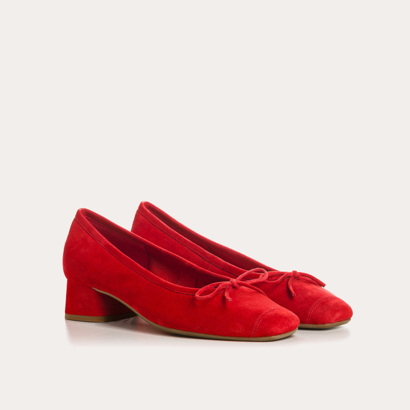 Velvet leather heeled ballerinas with knot