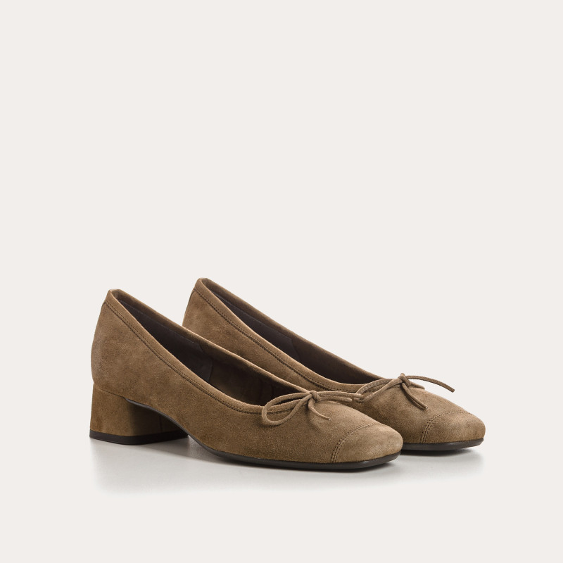 Velvet leather heeled ballerinas with knot