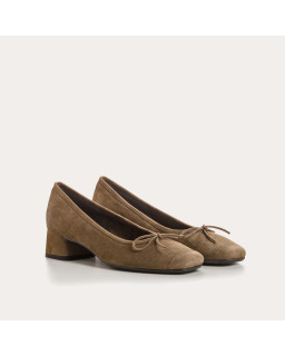 Ballerines à talons en cuir velours avec noeud