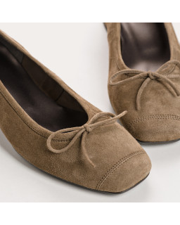 Velvet leather heeled ballerinas with knot