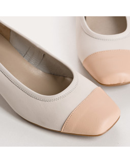 Ballerines bicolores à talons chair/noir en cuir lisse