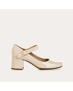 Mary Janes with Galante Heels - Woman Beige Varniet Shoes | Reqins