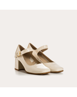 Mary Janes with Galante Heels - Woman Beige Varniet Shoes | Reqins