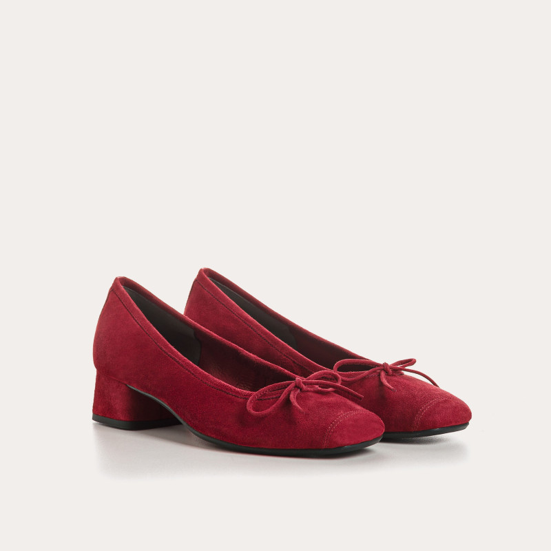 Velvet leather heeled ballerinas with knot