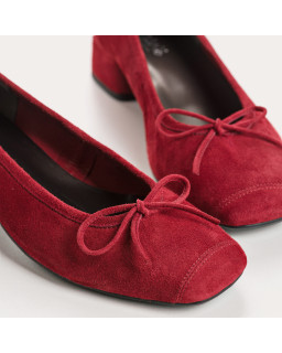 Velvet leather heeled ballerinas with knot
