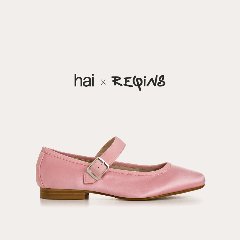 Silk mary janes with silver flanges and loops