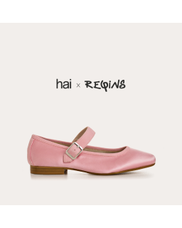 Silk mary janes with silver flanges and loops