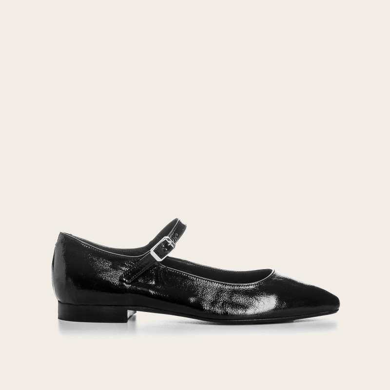 Texane Mary Janes In Black Polish Leather - Reqins
