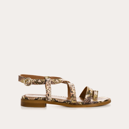 Adonis Sandals in Embossed Leather Serpent Metallic - Reqins