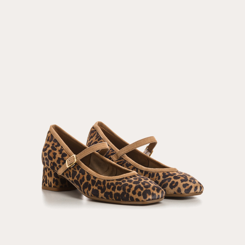 Mary Janes Kelly with Leopard Suede Leather - Reqins