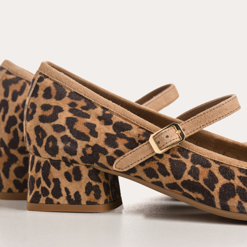 Mary Janes Kelly with Leopard Suede Leather - Reqins