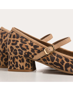 Babies Kelly à talons en cuir velours léopard - Reqins