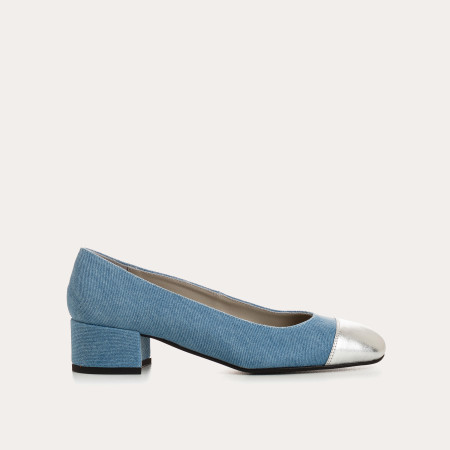 Riviera heels in denim and metallic leather