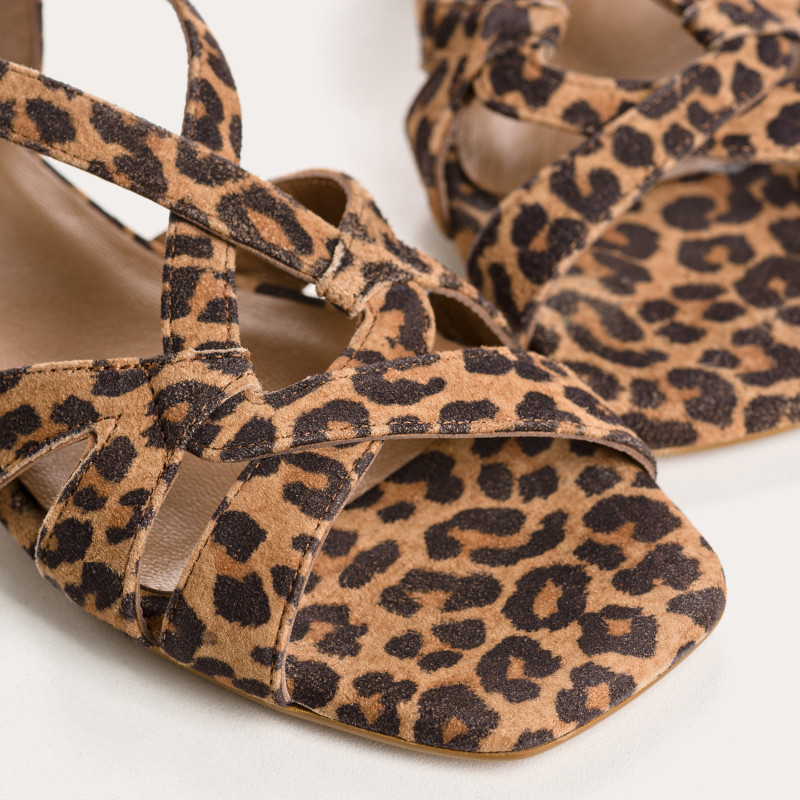 Cosmos Sandals Leopard Velvet Leather - Summer Elegance | Reqins