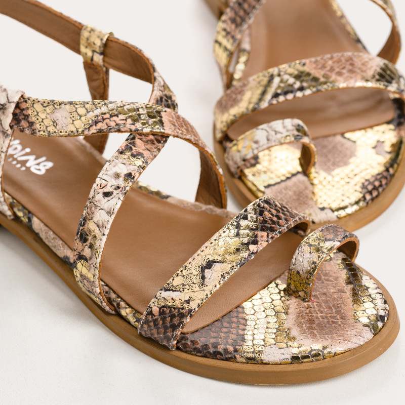 Adonis Sandals in Embossed Leather Serpent Metallic - Reqins