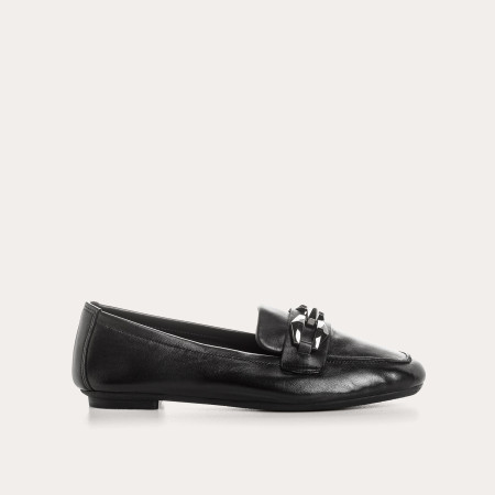 Black leather hilarious moccasins with silver jewel | Reqins