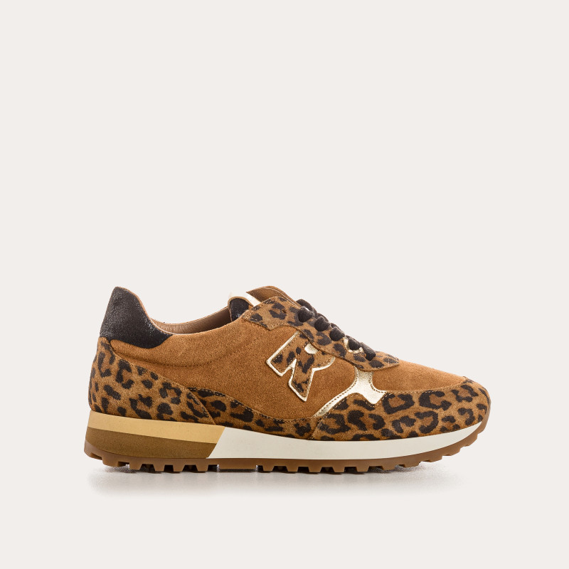 Mania leather velvet leopard - Leopard printed suede leather sneakers