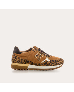 Mania leather velvet leopard - Leopard printed suede leather sneakers