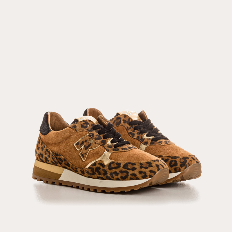 Mania leather velvet leopard - Leopard printed suede leather sneakers