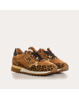 Mania leather velvet leopard - Leopard printed suede leather sneakers