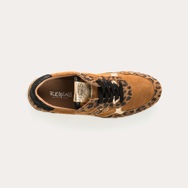 Mania leather velvet leopard - Leopard printed suede leather sneakers