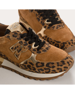 Mania leather velvet leopard - Leopard printed suede leather sneakers